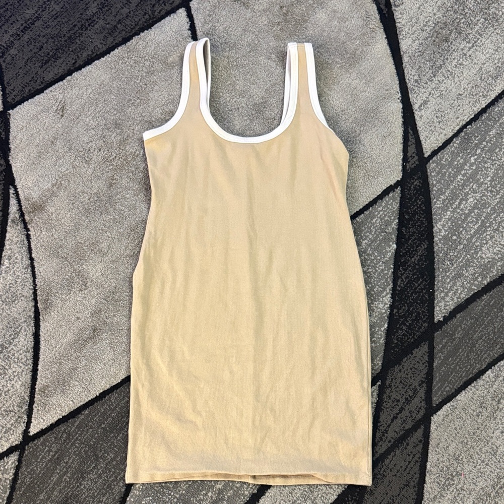 Forever 21 Beige Tank Dress with White Trim